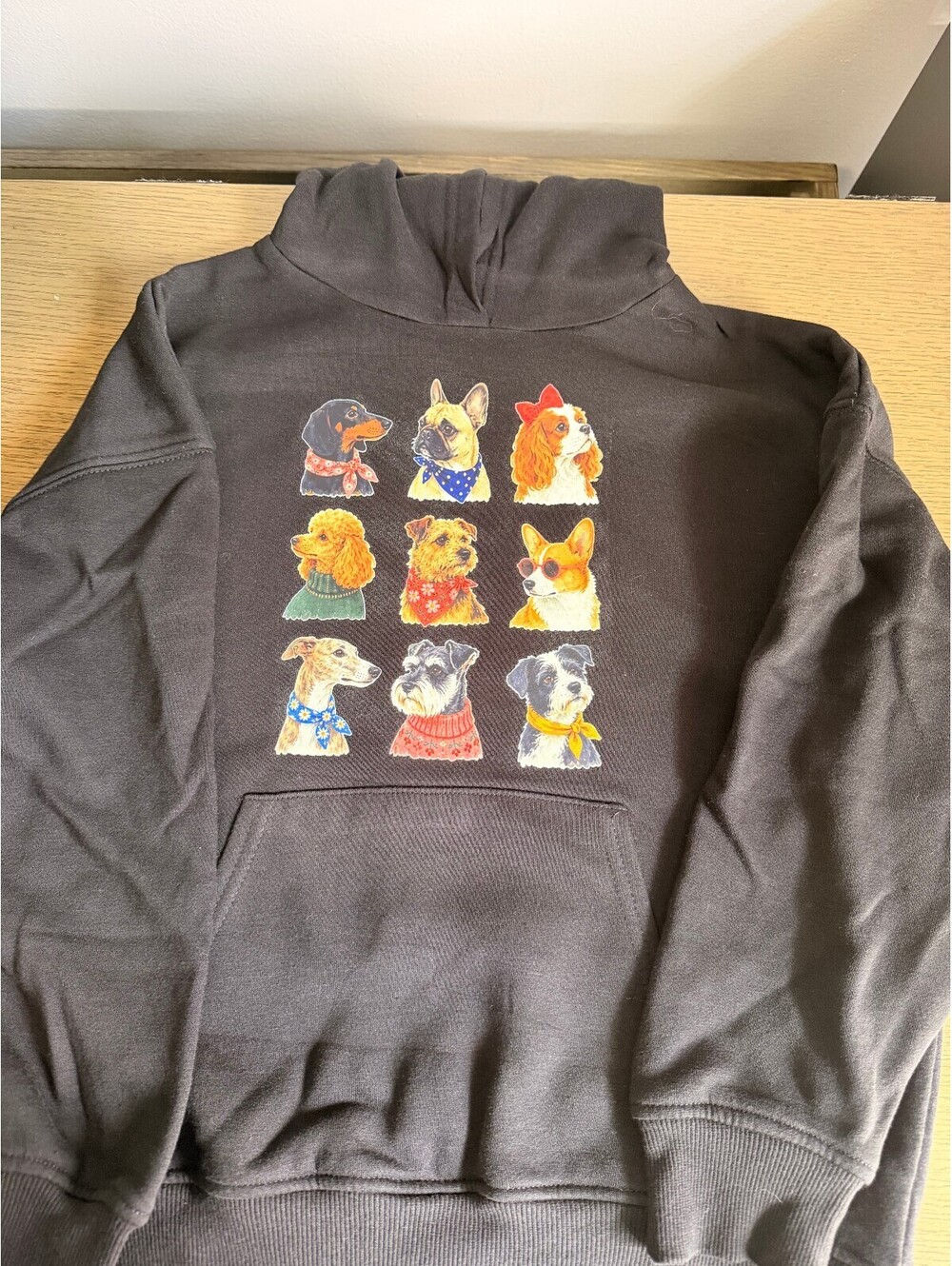 Black Hoodie with Colorful Dog Portraits Graphic